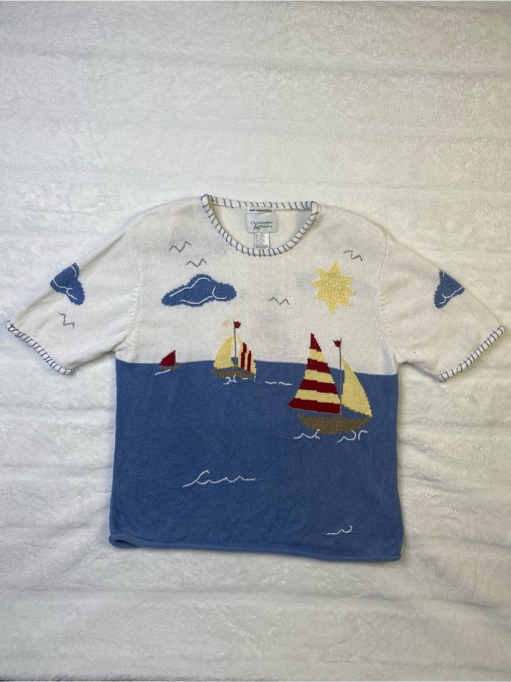 Christopher & Banks Kids Blue White Nautical Sailboat Sweater